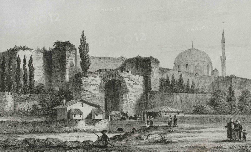 Turkey. Constantinople (today Istanbul). The Gate of Charisius, also known as Edirnekapi or Adrianople Gate. Engraving by Lemaitre, Vormser and Fonnstecher. Historia de Turquia, by Joseph Marie Jouannin (1783-1844) and Jules Van Gaver, 1840.