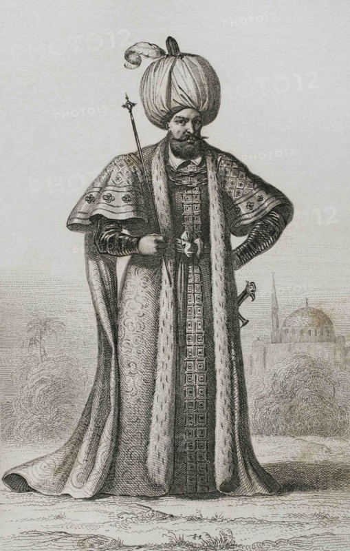 Suleyman the Magnificent (1494-1566). Sultan of the Ottoman Empire from 1520 to 1566. Engraving by Lemaitre and Masson. Historia de Turquia by Joseph Marie Jouannin (1783-1844) and Jules Van Gaver, 1840.