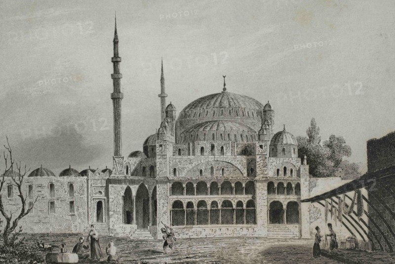 Ottoman Empire. Turkey. Constantinople (today Istanbul). The Mosque of the Valide Sultan. It was built, between 1708 and 1710, by Sultan Ahmed III in honour of his mother Emetullah Rabia Gulnus Sultan. Engraving by Lemaitre and J. Arnaut. Historia de Turquia by Joseph Marie Jouannin (1783-1844) and Jules Van Gaver, 1840.