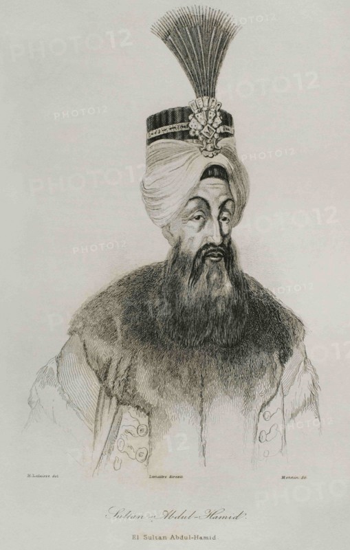 Abdulhamid I (1725-1789). Ottoman sultan from 1774 to 1789. Engraving by Lemaitre, H. Lalaisse and Monnin. Historia de Turquia by Joseph Marie Jouannin (1783-1844) and Jules Van Gaver, 1840.