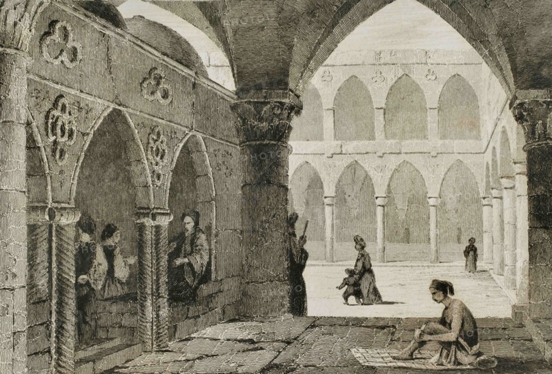Ottoman domination. Acre (today Akko in northern territory of Israel). Bazaar at Saint Jean d'Acre. Engraving by Lemaitre, Vormser and Lepetit. Historia de Turquia by Joseph Marie Jouannin (1783-1844) and Jules Van Gaver, 1840.