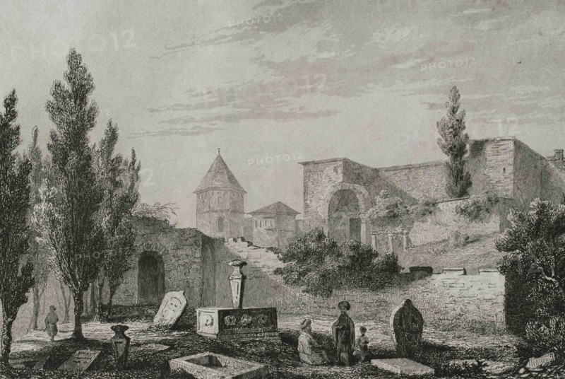 Ottoman Empire. Turkey. Constantinople (today Istanbul). Walls of the city. Golden Gate. Engraving by Lemaitre. Historia de Turquia by Joseph Marie Jouannin (1783-1844) and Jules Van Gaver, 1840.