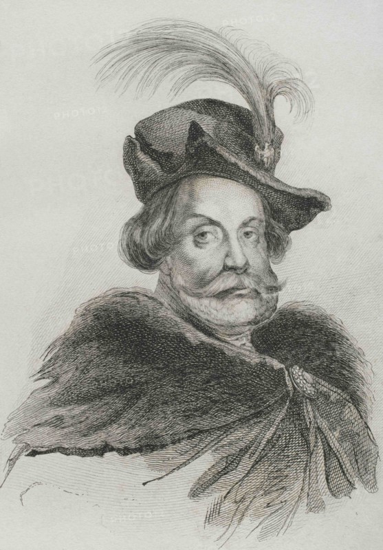 Wladyslaw IV Vasa (1595-1648). King of Poland (1632-1648). Grand Duke of Lithuania and titular king of Sweden. He was the eldest son of Sigismund III Vasa and Anna Habsburg of Austria. Portrait. Engraving by Lemaitre, Vernier and Massard. History of Poland, by Charles Foster. Panorama Universal, 1840.