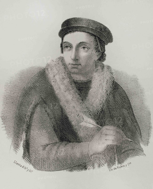 Juan Luis Vives (1492-1540). Spanish humanist and philosopher. Portrait. Illustration by Llanta, detail. Lithography. Cronica General de España. Historia Ilustrada y Descriptiva de sus Provincias. Valencia, 1867.