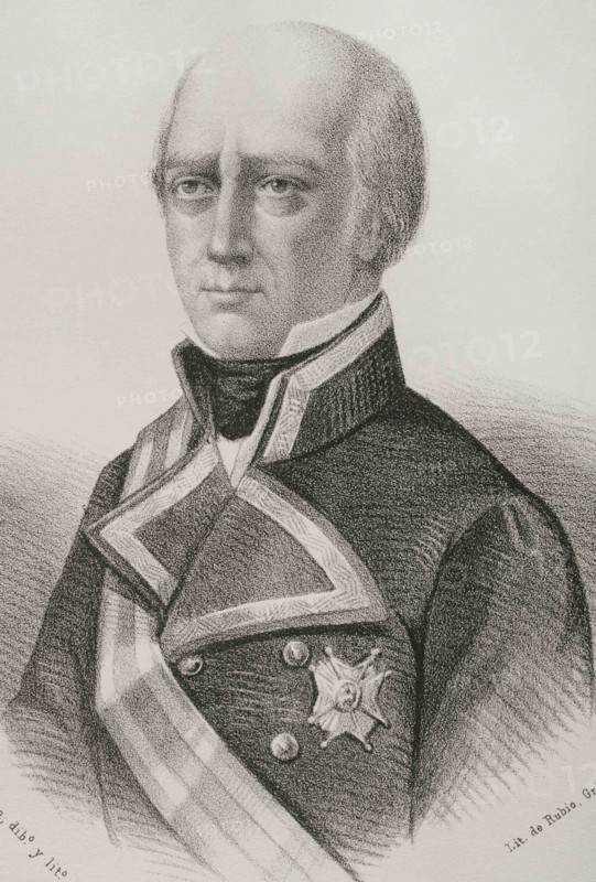 Francisco Javier Rovira Fernandez de Mesa (1740-1823). Spanish mariner and writer. Lieutenant General of Spanish Armada. Portrait, 19th century. Illustration by Llanta. Lithography. Cronica General de España. Historia Ilustrada y Descriptiva de sus Provincias. Valencia, 1867.