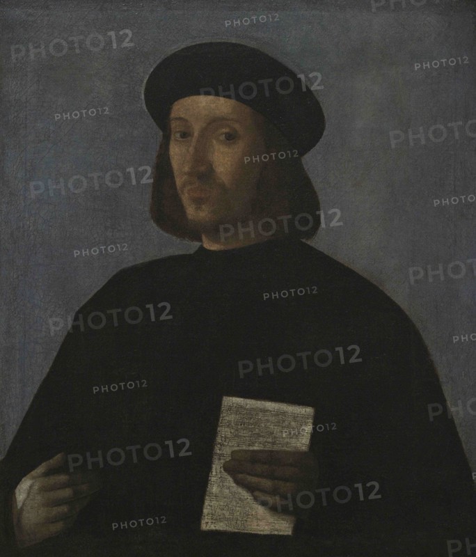Giovanni di Niccolo Mansueti (ca.1465-1527). Italian painter. A Musician, 1500s. Portrait of a young man holding a musical score. National Museum of Fine Arts. Valletta. Malta.