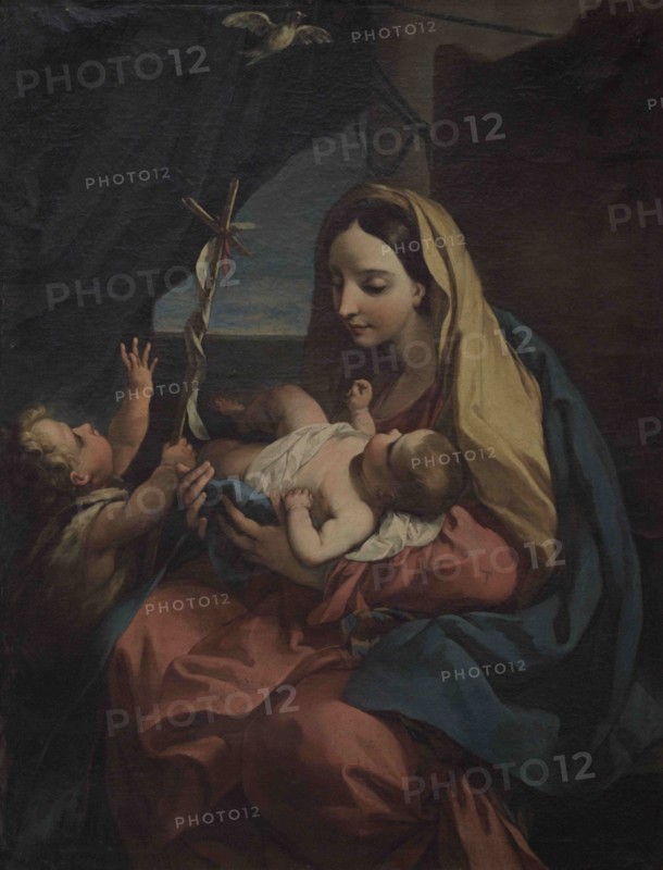 Carlo Maratta (1625-1713). Italian Baroque painter. Madonna and Child with infant Saint John. Oil on canvas. The seated Madonna holds Baby Jesus in her arms, with the infant Saint John the Baptist nearby. National Museum of Fine Arts. Valletta. Malta.