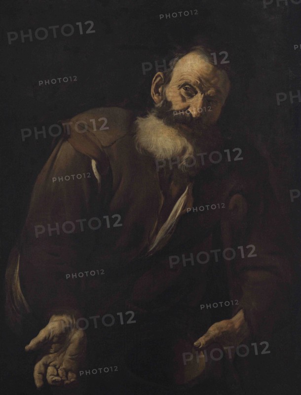 Giacomo Francesco Cipper, called Il Todeschini (1664-1736). Austrian painter. A beggar. Oil on canvas. Depiction of a bearded old beggar leaning over a crutch, with a hat in his hand begging for food or money. National Museum of Fine Arts. Valletta. Malta.