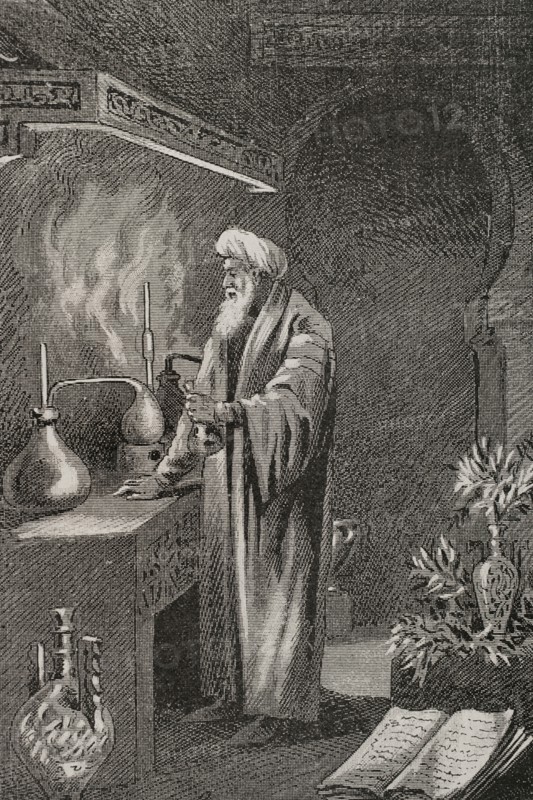 Ibn Zuhr (ca. 1092-ca. 1162). Andalusi physician, philosopher and poet born in Penaflor (Seville, Andalusia, Spain). Known in medieval Europe by the name of Avenzoar. Portrait. Engraving by Serra Pausas. ""Glorias Espanolas"" (Glories of Spain). Volume II. Published in Barcelona, 1890.