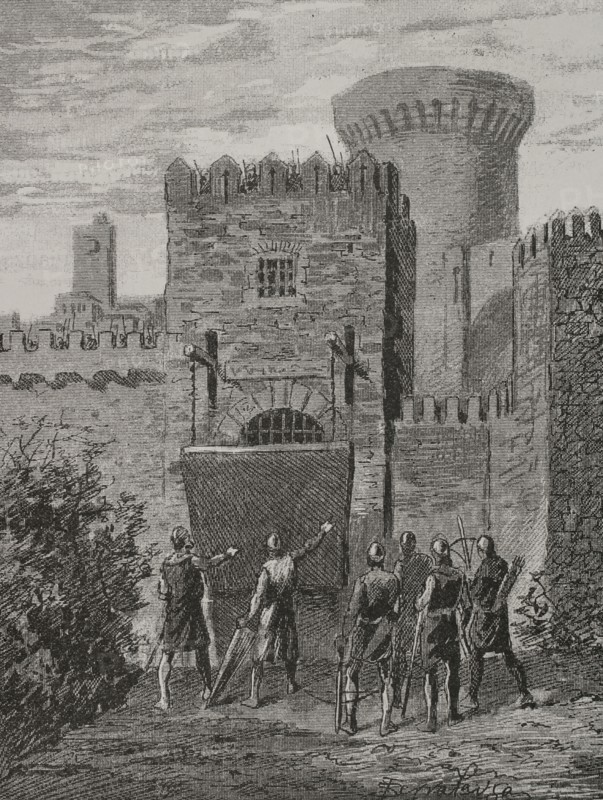 Jacquerie (28 May to 10 August 1358). Charles II of Navarre (1332-1387), known as Charles the Bad. King of Navarre (1349-1387). Called by Etienne Marcel (1302/10-1359), Charles II appears before Paris. Charles II enters Paris on 14 June 1358. Established at Saint Denis, he was appointed captain of Paris by acclamation. Engraving by Serra Pausas. ""Glorias Espanolas"" (Glories of Spain). Volume II. Published in Barcelona, 1890.