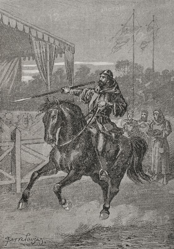The Bordeaux Challenge. On December 1282 Charles of Anjou (1227-1285) challenged Peter III of Aragon (1240-1285) to a duel. A judgement of God would take place in Bordeaux on 1 June 1283 to settle the war for the throne of Sicily. One hundred knights would accompany each side, under the supervision of the King of England. Charles of Anjou believed that Peter III would not attend, so he would claim victory, or if he did, the French army of his nephew, King Philip III of France, would capture him. Peter III sensed the trap and went to Bordeaux on the eve of the appointed date, disguised as a squire. He went to a notary in the city to certify his appearance and the ambush that was being prepared against him, and then left. Peter III of Aragon in the arena at Bordeaux Engraving by Serra Pausas. ""Glorias Espanolas"" (Glories of Spain). Volume II. Published in Barcelona, 1890.