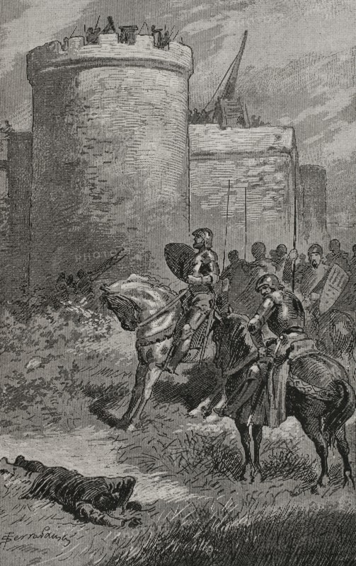 Iberian Peninsula. Catalan Civil War (1462-1472). Conflict in the Principality of Catalonia between supporters of King John II of Aragon (1398-1479) and defenders of Catalan institutions who rebelled against the king. Attack of the castle of Gironella by the Count of Pallars. Engraving by Serra Pausas. ""Glorias Espanolas"" (Glories of Spain). Volume II. Published in Barcelona, 1890.