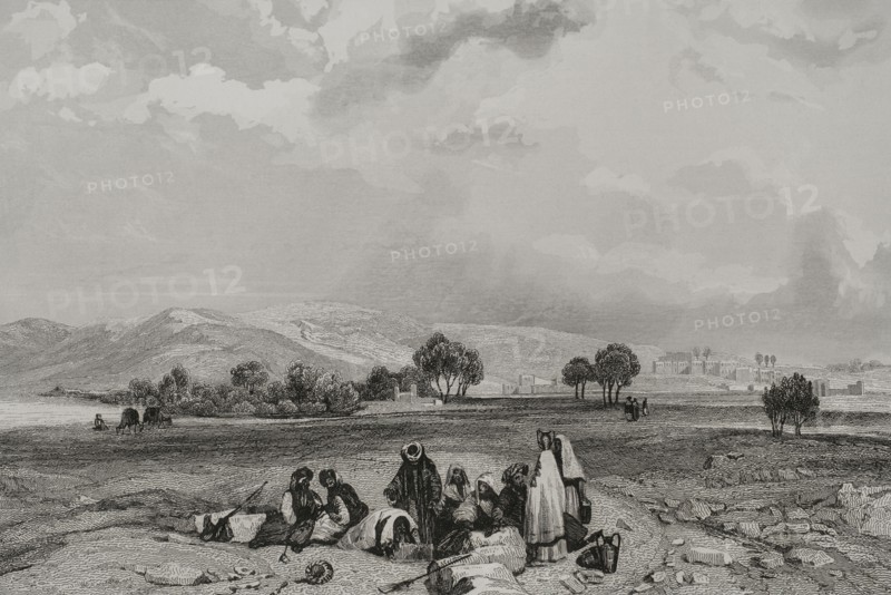 Canaan. Engraving by Emile Rouargue. ""La Tierra Santa y los lugares recorridos por los profetas, por los apostoles y por los cruzados"" (The Holy Land and the sites traversed by the prophets, by the apostles and by the crusaders). Published in Barcelona by the printing house of Joaquin Verdaguer, 1840.