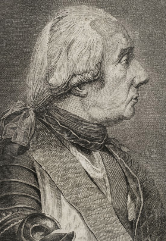 Lancelot Turpin de Crissé (Compte Turpin de Crissé) (1716-1793). French military and writer. Portrait. Engraving by Picquenot. "Commentaires de Cesar, avec des notes historiques, critiques et militaires" by Count Turpin de Crissé. Volume I. Published in Montargis and sold in Paris, 1785.