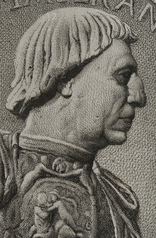 Alfonso V the Magnanimous (1396-1458). Alfonso IV as Count of Barcelona, Alfonso III as King of Valencia and Alfonso I as King of Mallorca and Naples. King of the Crown of Aragon (1416-1458). King of Naples (1442-1458). Portrait. Engraving by Masson. Lithographed by Magín Pujadas. Detail. "Historia General de España" by Modesto Lafuente. Volume II. Published in Barcelona, 1879.