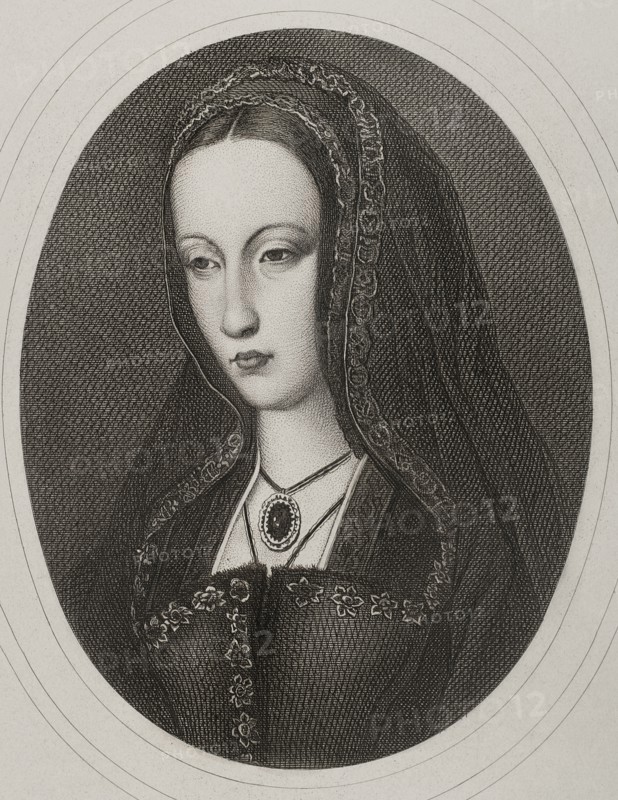 Joanna of Castile (known as Joanna the Mad) (1479-1555). Queen of Castile (1504-1555) and Aragon (from 1516), daughter of the Catholic Monarchs. Wife of Philip the Handsome. Portrait. Engraving by Masson. Lithographed by Magín Pujadas. "Historia General de España", by Modesto Lafuente. Volume II. Published in Barcelona, 1879.