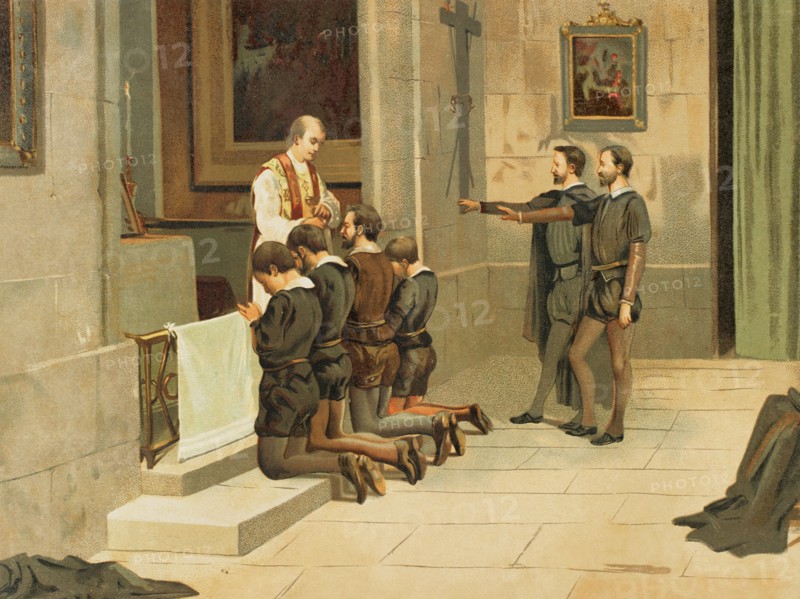 Ignatius of Loyola (1491-1556). Spanish military. Founder and first general of the Society of Jesus in 1534. During the Roman Catholic Counter-Reformation he became a religious leader. Chromolithography. Historia Universal, by César Cantú. Volume VIII. Published in Barcelona, 1886.