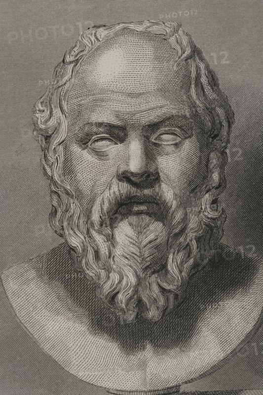 Socrates (469 BC - 399 BC). Greek philosopher. Portrait. Engraving. Detail. "Historia Universal", by César Cantú. Volume I, 1854.
