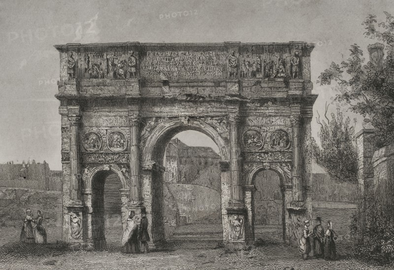 Arch of Constantine in Rome. Engraving. "Historia Universal", by César Cantú. Volume II, 1854.