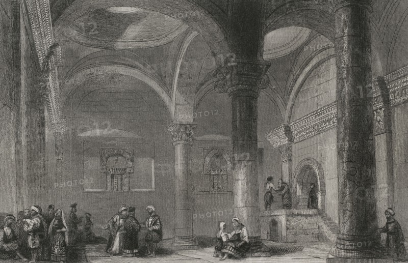 History of Israel. Jerusalem. Interior of the Golden Gate, the oldest entrance to the walls of the Old City. Engraving. Universal History (Historia Universal) by César Cantú. Volume III, 1855.