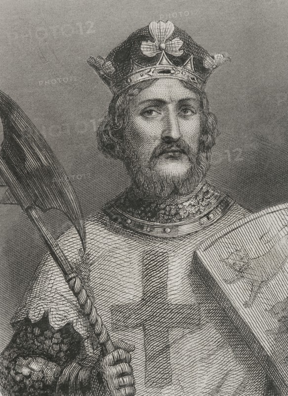 Richard I (1157-1199). King of England (1189-1199), nicknamed Richard the Lionheart. House of Plantagenet. Portrait. Engraving. "Historia Universal", by César Cantú. Volume III, 1855.