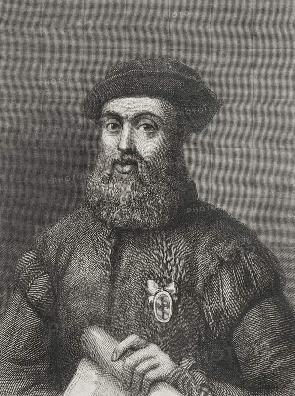 Ferdinand Magellan (1480-1521). Portuguese explorer. Portrait. Engraving by Geoffroy. "Historia Universal", by César Cantú. Volume IV, 1856.