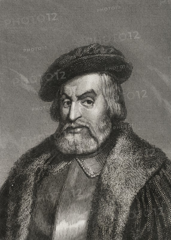 Hernán Cortés (1488-1547). Spanish conquistador of the Aztec empire. Portrait. Engraving by Geoffroy. "Historia Universal", by César Cantú. Volume IV, 1856.