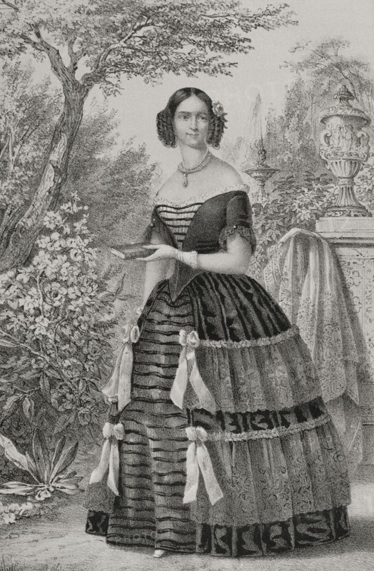 Adelgunde of Bavaria (1823-1914). Duchess consort of Modena and Reggio (1846-1859) by her marriage to Francesco V (1819-1875), Duke of Modena and Reggio. Portrait. Drawing by C. Legrand. Lithography by J. Donon. ""Reyes Contemporaneos"" (Contemporary Kings). Volume II. Published in Madrid, 1852.