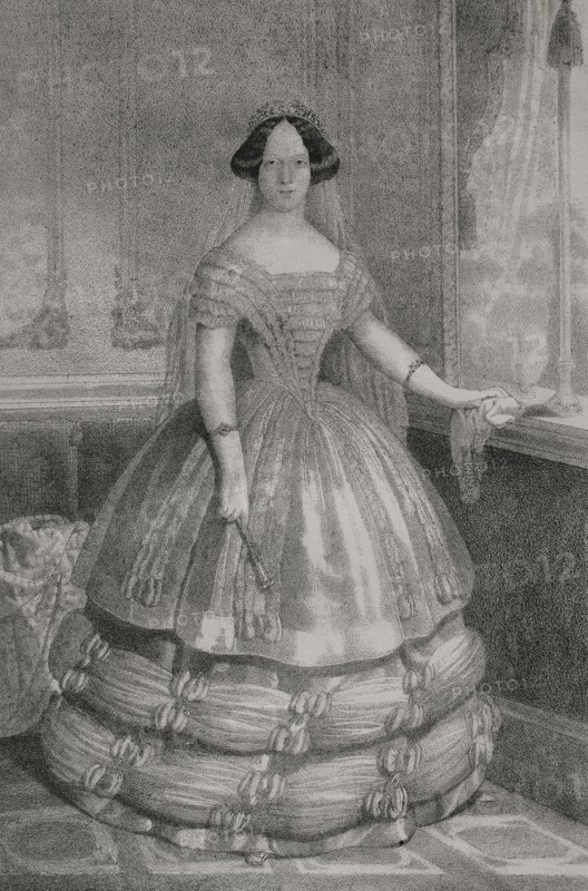 Sophie of Sweden (1801-1865). Princess of Sweden and Grand Duchess consort of Baden (1830-1852), by her marriage to Leopold I (1790-1852), Grand Duke of Baden (1830-1852). Portrait. Lithography by J.J. Martinez. ""Reyes Contemporaneos"" (Contemporary Kings). Volume II. Published in Madrid, 1852.