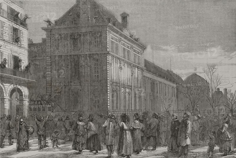 Franco-Prussian War (1870-1871). Siege of Paris (19 September 1870 to 28 January 1871). Arrival of a homing pigeon in Paris during the siege. Engraving. ""Historia de la Guerra de Francia y Prusia"" (History of the War between France and Prussia). Volume II. Published in Barcelona, 1871.