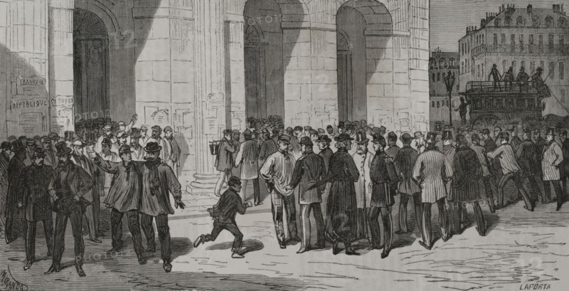 Franco-Prussian War (1870-1871). Siege of Paris (19 September 1870 to 28 January 1871). Municipal elections of 5 November 1870 held in Paris during the siege. Drawing by Miranda. Engraving by Laporta. ""Historia de la Guerra de Francia y Prusia"" (History of the War between France and Prussia). Volume II. Published in Barcelona, 1871.