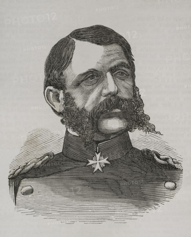 Theophil von Podbielski (1814-1879). General of the Prussian Army. Portrait. Engraving. ""Historia de la Guerra de Francia y Prusia"" (History of the War between France and Prussia). Volume II. Published in Barcelona, 1871.