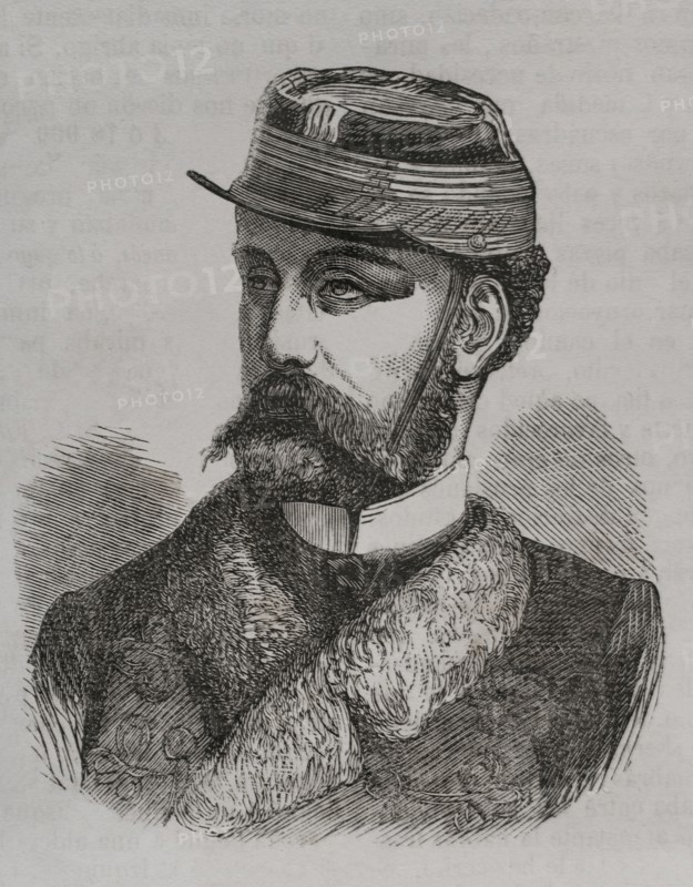 Prince Robert (Robert d'Orleans) (1840-1910). Duke of Chartres. Orleanist pretender to the French throne. Grandson of King Louis Philippe I of France. Portrait. Engraving. ""Historia de la Guerra de Francia y Prusia"" (History of the War between France and Prussia). Volume II. Published in Barcelona, 1871.