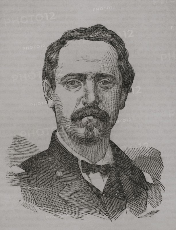 Gustave Paul Cluseret (1823-1900). French military officer and politician. He served as general in the Union Army during the American Civil War. Member and Delegate of War of the Paris Commune (1871). Portrait. Drawing by Garcia. Engraving by Paris. ""Historia de la Guerra de Francia y Prusia"" (History of the War between France and Prussia). Volume II. Published in Barcelona, 1871.