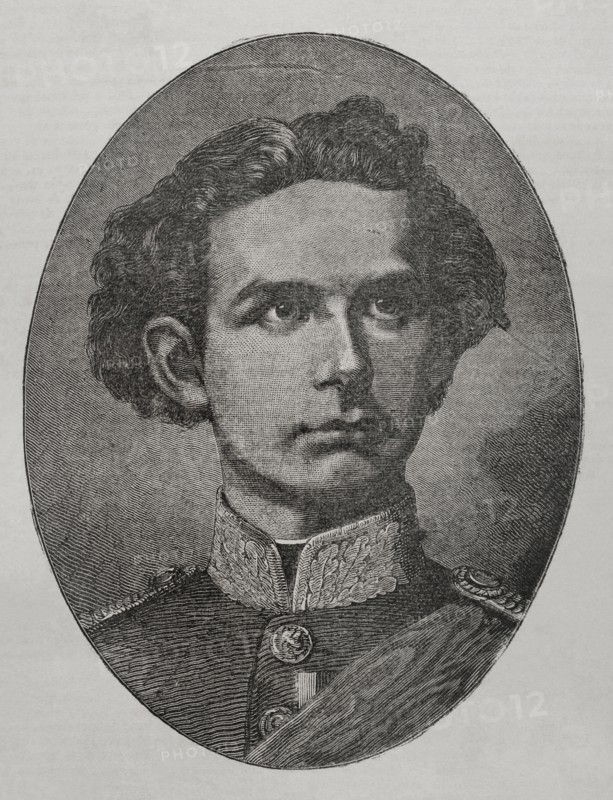 Ludwig II of Bavaria (1845-1886). King of Bavaria (1864-1886). Portrait. Engraving. ""Historia de la Guerra de Francia y Prusia"" (History of the War between France and Prussia). Volume II. Published in Barcelona, 1871.