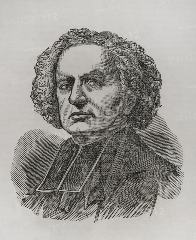 Gaspard Deguerry (1797-1871). French ecclesiastic, parish priest of the Madeleine, executed on 24 May 1871 in Paris in the prison of La Roquette, during the events of the Commune. Portrait. Engraving. ""Historia de la Guerra de Francia y Prusia"" (History of the War between France and Prussia). Volume II. Published in Barcelona, 1871.