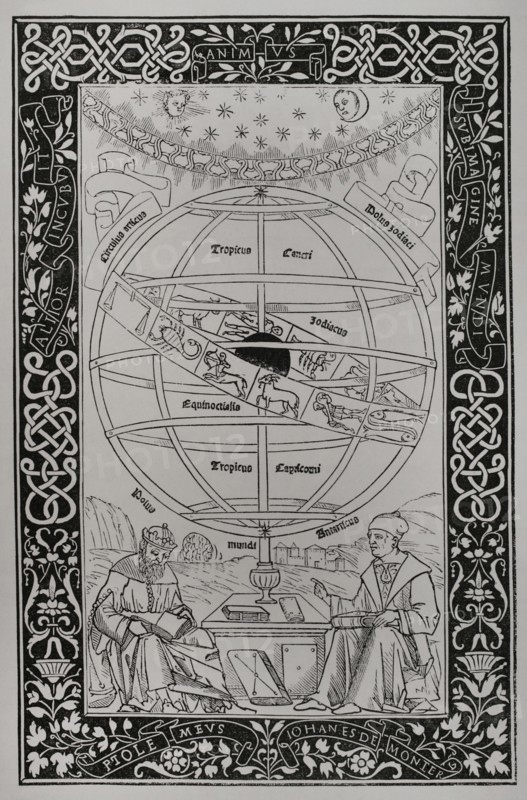 Ptolemaic system. Facsimile of an engraving of Epitoma in Almagestum Ptolemaei, by Johannes Muller von Königsberg (1436-1476), known as Regiomontanus, and Georg von Peuerbach (Georgius Purbachius) (1423-1461), published in Venice in 1496. Sciences & Lettres au Moyen Age et a l'epoque de la Renaissance. Paris, 1877.