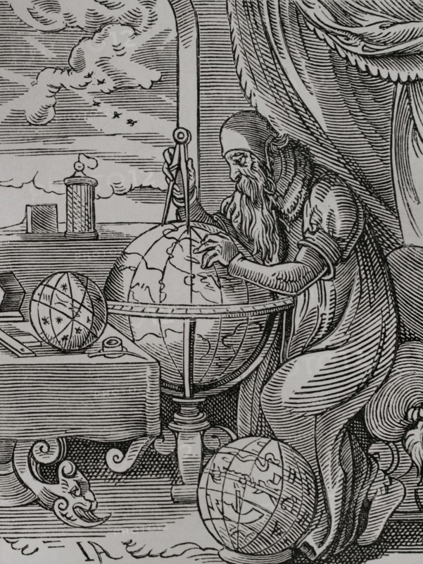 German astronomer and cosmographer. Engraving from the 16th century, by Jost Amman. Sciences & Lettres au Moyen Age et a l'epoque de la Renaissance. Paris, 1877.