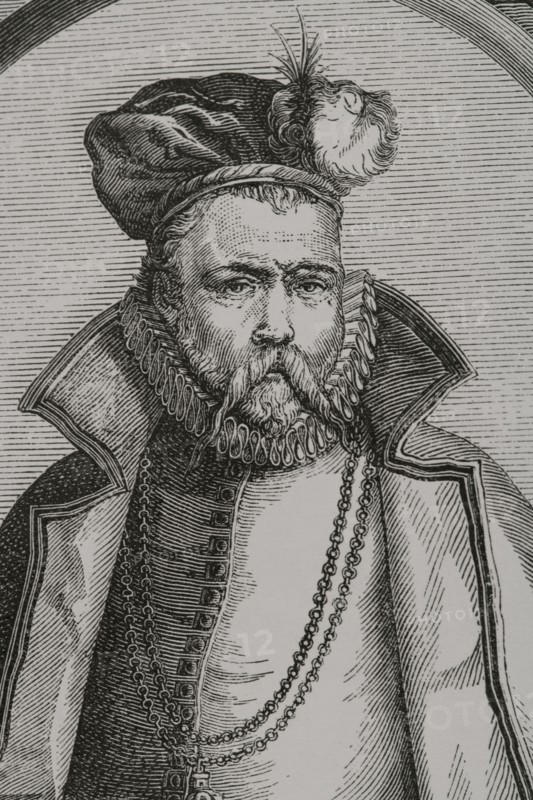 Tycho Brahe (1546-1601). Danish astronomer. Portrait. Engraving by Huyot after an original by Jacques de Gheyn (1565-1629). Detail. Sciences & Lettres au Moyen Age et a l'epoque de la Renaissance. Paris, 1877.