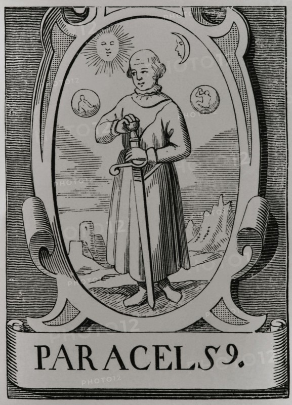 Paracelsus (1493-1541). German-Swiss physician. Portrait after an engraving by Jean de Vries. Sciences & Lettres au Moyen Age et a l'epoque de la Renaissance. Paris, 1877.