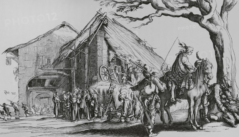 The stopping place of the gypsies: the fortune-tellers (La halte des bohemiens: les diseuses de bonne aventure). Engraving after an etching by Jacques Callot (1592-1635), from the series 'The Gypsies' (Les Bohemiens), 1621-1631. ""Moeurs, usages et costumes au moyen-age et a l'epoque de la Renaissance"", by Paul Lacroix. Paris, 1878.