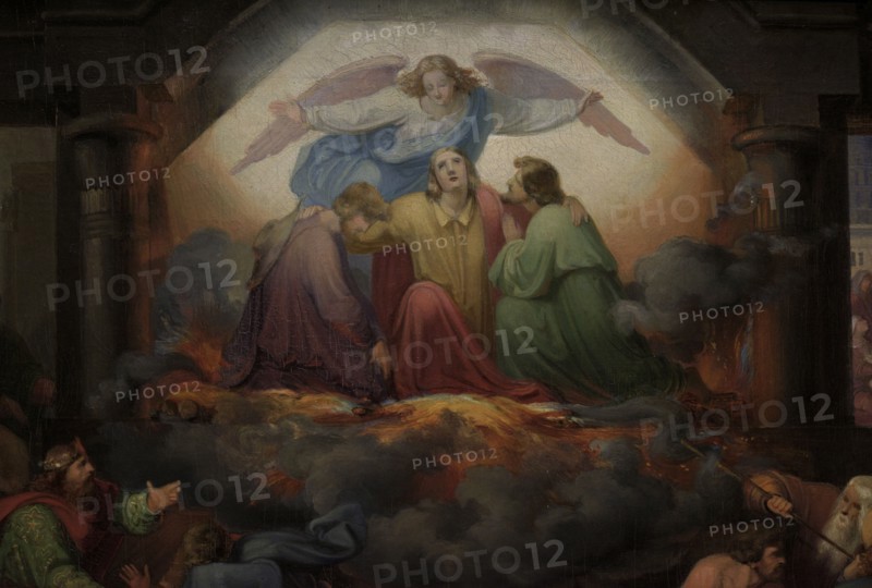 Alexander Heubel (1813-1847). Latvian painter. Three Men in a Fiery Furnace, 1845. Oil on canvas (36 x 59,6 cm). Detail. Latvian National Museum of Art. Riga, Latvia.