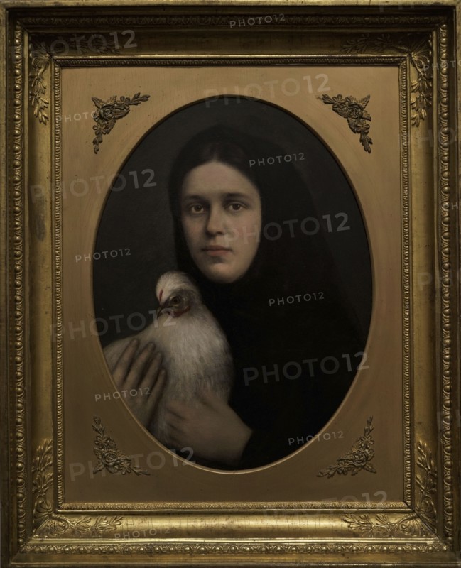 Janis Stanislavs Roze (1823-1897). Latvian painter. Woman with hen, 1860-1880s. Oil on photo paper, cardboard, coloured photo (54,5 x 40 cm). Latvian National Museum of Art. Riga, Latvia.