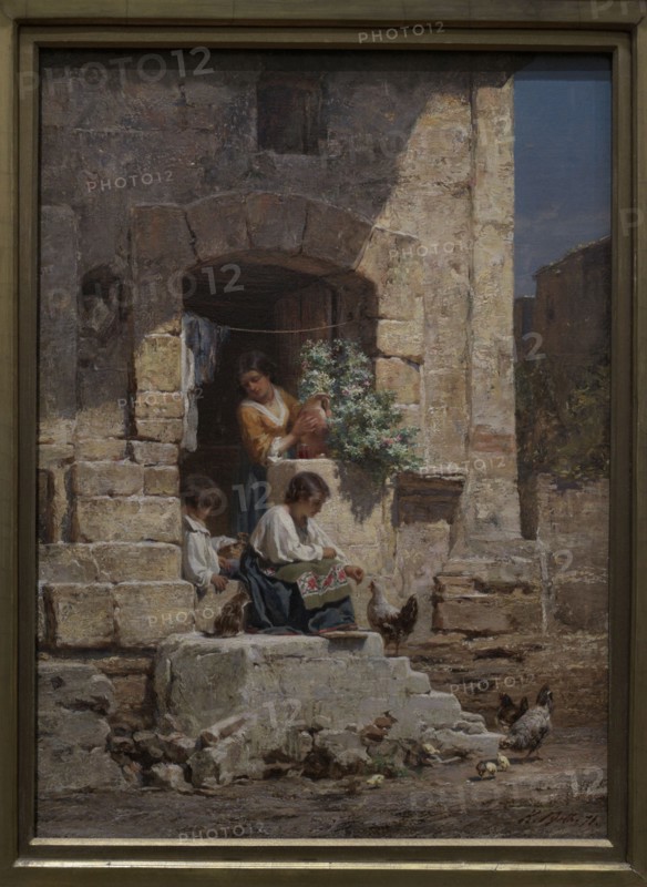 Karlis Huns (1831-1877). Baltic German painter. Italian Courtyard, 1871. Oil on canvas (39,5 x 23,6 cm). Latvian National Museum of Art. Riga, Latvia.