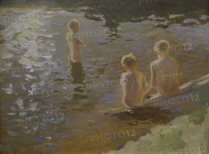 Janis Valters (Johann Walter) (1869-1932). Baltic German artist. Bathing Boys, ca. 1900. Oil on wood (36 x 45 cm). Latvian National Museum of Art. Riga, Latvia.