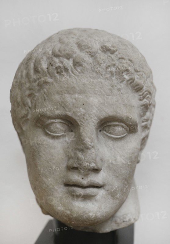 Head of Hermes. Probably a bigger part of a slab with face in high relief. 2nd century AD. From Serdica. National Archaeological Museum. Sofia. Bulgaria.
