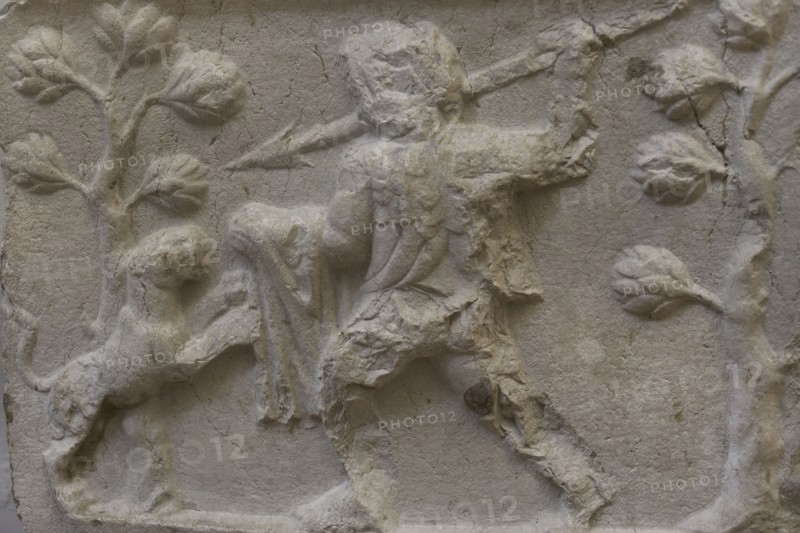Man fighting a panther. Detail of the relief on a plate. First half of the 2nd century AD. From Stara Zagora (Augusta Traiana), Bulgaria. National Archaeological Museum. Sofia. Bulgaria.