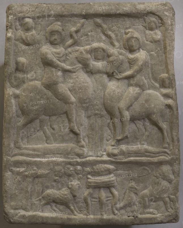Marble votive tablet depicting the Danube horsemen. 2nd-3rd centuries AD. From Lom (ancient Roman city of Almus), Montana region, Bulgaria. National Archaeological Museum. Sofia. Bulgaria.