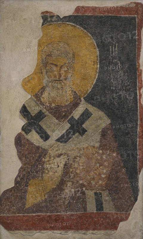 Leo I (c. 400-461), known as Leo the Great. Pope of the Catholic Church (440-461). Portrait. Fresco. 12th-13th centuries. From the Church of St. Nicholas in Melnik, Blagoevgrad region, Bulgaria. National Archaeological Museum. Sofia. Bulgaria.