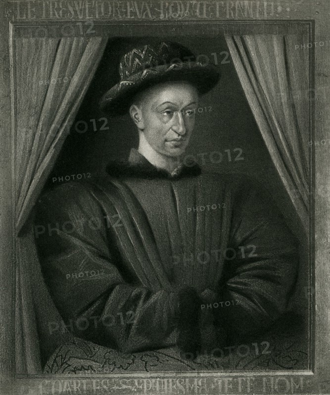 This painting of Charles VII (1403-1461) dates to the time period but credits no artist. It hangs in the Louvre. Joan of Arc and other charismatic figures led French troops to lift the siege of Orleans and to crush the English at the Battle of Patay. With the local English troops dispersed, the people of Reims switched allegiance and opened their gates, allowing for the coronation of Charles VII in 1429 at Reims Cathedral. .